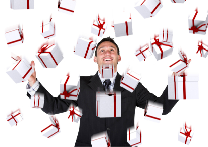 business man with gifts falling down