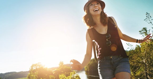 Woman hiking in nice weather.