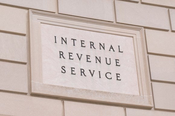  Internal Revenue Service sign at the IRS Building in Washington, DC.
