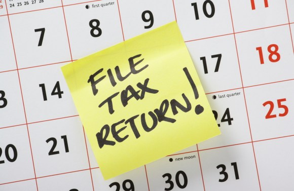 Calendar with a reminder to file tax return.