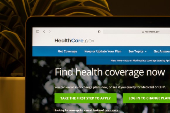  Close-up of the Healthcare.gov website open on a laptop.