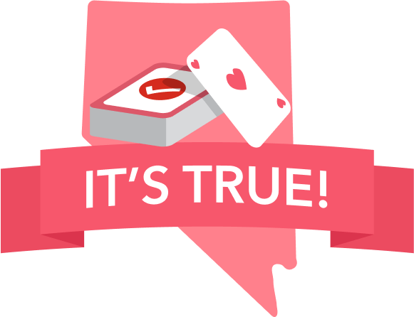 An illustration of the state of Nevada with an overlaid banner that reads 'IT'S TRUE!' and a deck of cards with the TurboTax checkmark on it