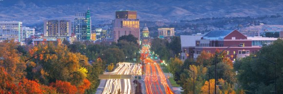 Boise, Idaho, USA downtown cityscape at twilight in autumn