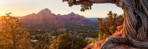 Sunset view of Sedona Arizona from Airport Mesa