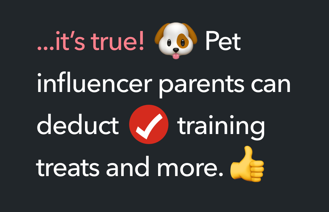 ...it’s true! Pet influencer parents can deduct training treats and more.